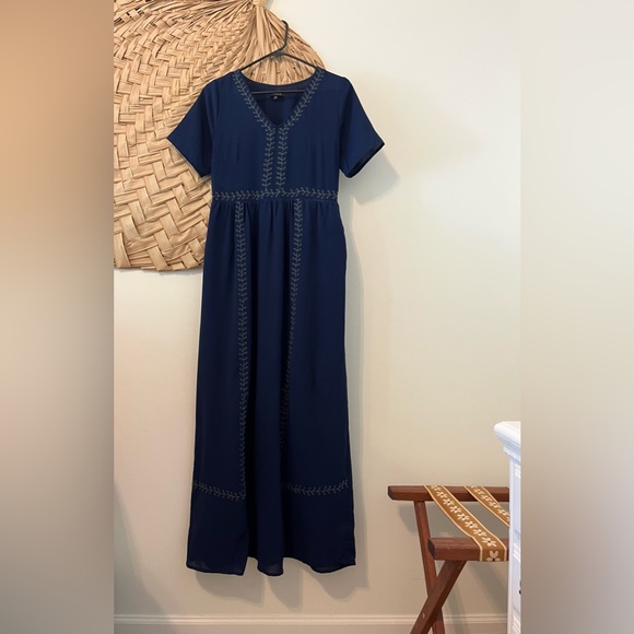 Roolee Blue Embroidered Maxi Dress - Picture 2 of 4